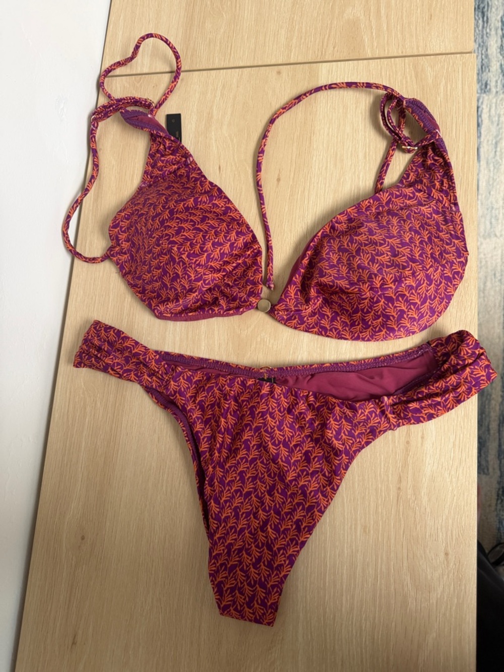 Purple & Orange Leaf-Print Bikini Set - Stylish Women's Swimwear